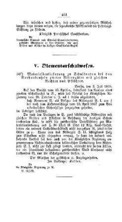 Materialienlieferung zu Schulbauten bei dem Vorhandensein zweier Rittergüter mit gleichen Rechten und Pflichten : [V. Elementarschulwesen]
