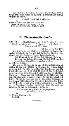 Materialienlieferung zu Schulbauten bei dem Vorhandensein zweier Rittergüter mit gleichen Rechten und Pflichten : [V. Elementarschulwesen]