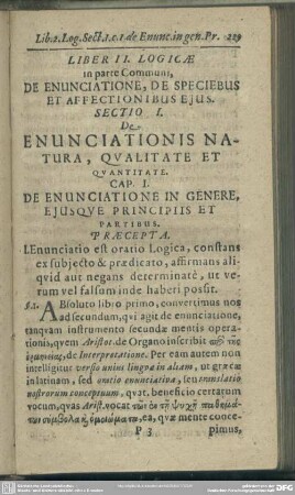Liber II. Logicae in parte Communi, De Enunciatione, De Speciebus Et Affectionibus Eius