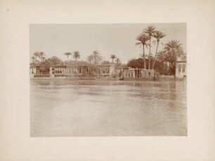 Häuser am Tigris : Flusslandschaft des Tigris zur Zeit der Überschwemmung mit Häusern am Ufer in der Nähe von Bagdad.