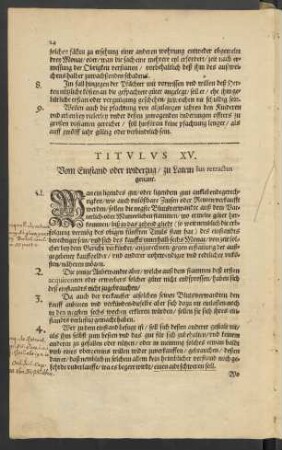 Titulus XV. Vom Einstand oder widerzug/ zu Latein Ius retractus genant.