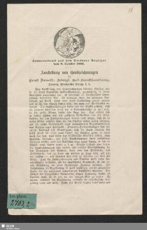 Ausstellung von Handzeichnungen bei Ernst Arnold, Königl. Hof-Kunsthandlung, Dresden