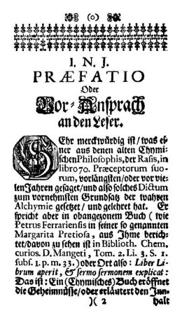 Præfatio Oder Vor-Ansprach an den Leser.
