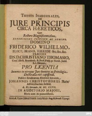 Theses Inaugurales, De Iure Principis Circa Haereticos