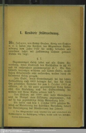 I. Revidirte Städteordnung