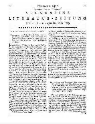 [Achenwall, G.]: Staatsverfassung der heutigen vornehmsten europäischen Reiche und Völker im Grundrisse. Nach Achenwallischer Lehrart. Hrsg. v. C. W. Melis. Wien: Selbstverl. 1787
