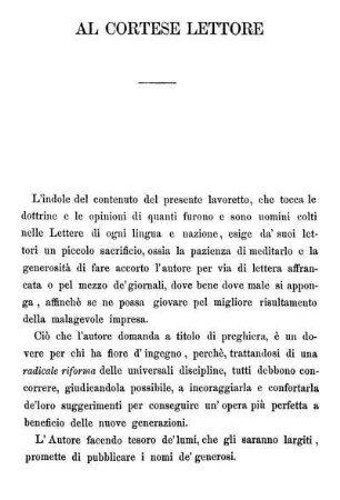 Al cortese lettore