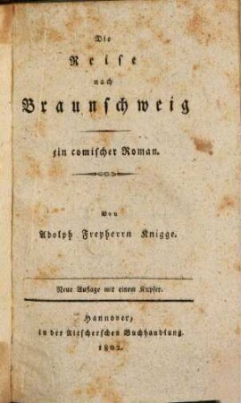 Die Reise nach Braunschweig : ein comischer Roman