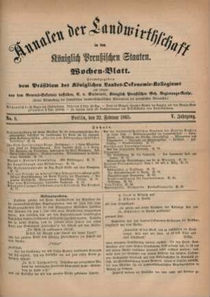 No. 8. Berlin, den 22. Februar 1865. V. Jahrgang.