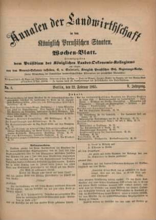No. 8. Berlin, den 22. Februar 1865. V. Jahrgang.