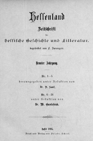 9.1895: Hessenland : Zeitschrift für hessische Geschichte und Literatur