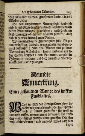 Neundte Anmerkkung. Einer gehauenen Wunde des linkken Fusblattes.