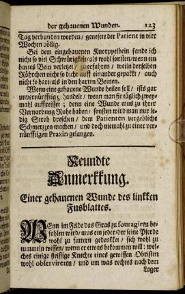 Neundte Anmerkkung. Einer gehauenen Wunde des linkken Fusblattes.