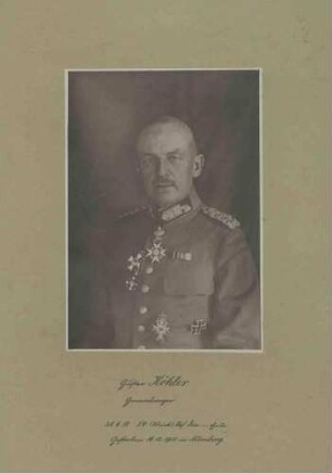 Gustav Köhler, Generalmajor, Kommandeur der 54. Württ. Res. Division 1918 in Uniform mit Orden, Brustbild