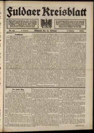 Erste Ausgabe vom Mittwoch, den 21. Februar 1912.