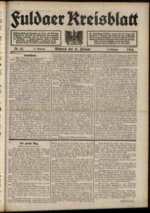 Erste Ausgabe vom Mittwoch, den 21. Februar 1912.