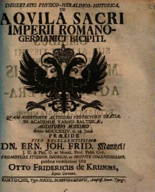 Diss. ... De Aquila Sacri Imperii Romano-Germanici Bicipiti