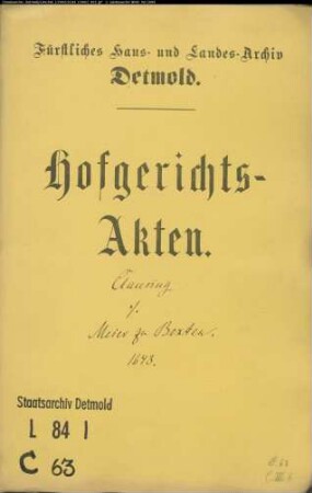Clausing, Nolte, Bürgermeister gegen Bartold Meier zu Bexten - Schuldforderung
