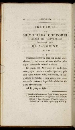 Sectio II. De Humoribus Corporis Humani in universum speciatim vero De Sanguine