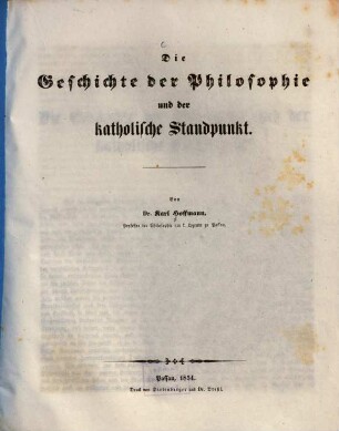 Die Geschichte der Philosophie und der katholische Standpunkt