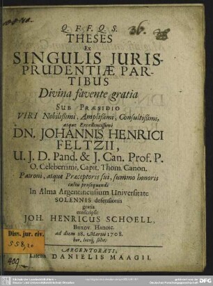 Theses Ex Singulis Iurisprudentiae Partibus Divina favente gratia