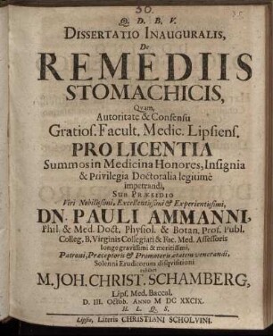 Dissertatio Inauguralis, De Remediis Stomachicis