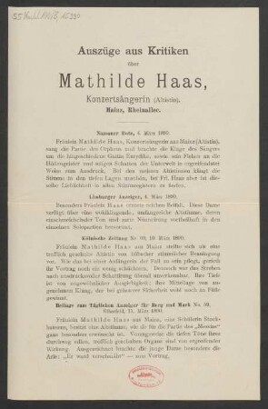 Auszüge aus Kritiken über Mathilde Haas