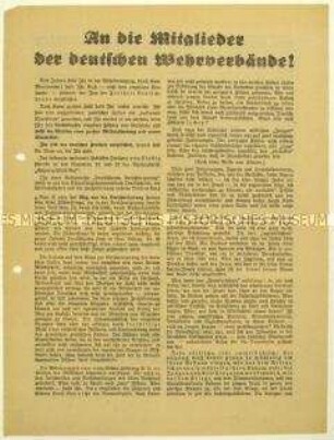 Aufruf an die Mitglieder der deutschen Wehrverbände zum Eintritt in die NSDAP