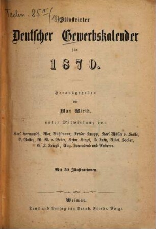 Illustrirter deutscher Gewerbskalender : für ... 1870