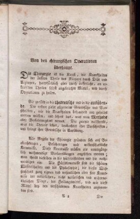 Von den chirurgischen Operationen überhaupt.