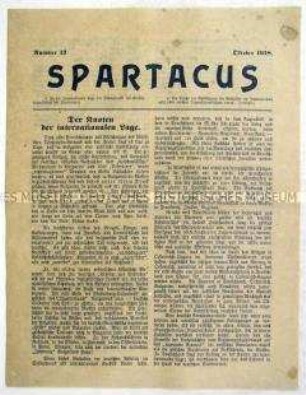 Mitteilungsblatt des Spartakus-Bundes ("Spartakus-Brief") zur Kriegslage im Oktober 1918 und zur Reichskonferenz der Spartakusgruppe