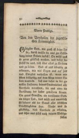 Vierte Predigt. Von den Vortheilen der jugendlichen Frömmigkeit.