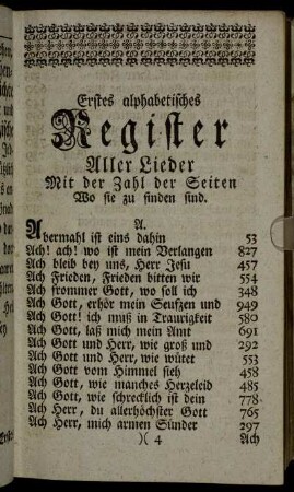 Erstes alphabetisches Register Aller Lieder Mit der Zahl der Seiten Wo sie zu finden sind.