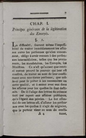 Chap. I. Principes généraux de la légitimation des Envoyés.