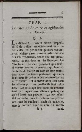 Chap. I. Principes généraux de la légitimation des Envoyés.