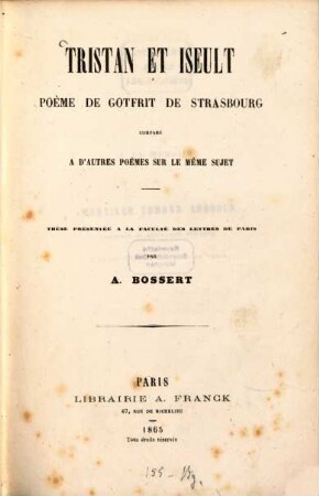 Tristan et Iseult : Poème de Gotfrit de Strasbourg comparé a d'autres poèmes sur le même sujet