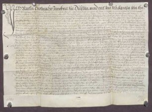 Gültbrief des Martin Hutmacher und seiner Frau Agnes von Dillstein gegen die geistliche Verwaltung von Pforzheim