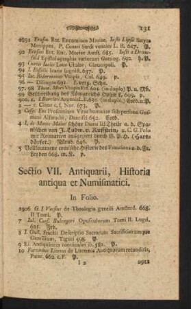 VII. Antiquarii, Historia antiqua et Numismatici