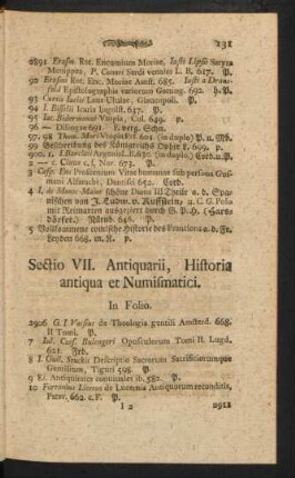 VII. Antiquarii, Historia antiqua et Numismatici
