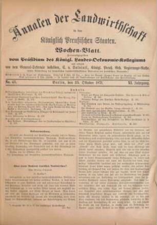 No. 43. Berlin, den 25. Oktober 1871. XI. Jahrgang.