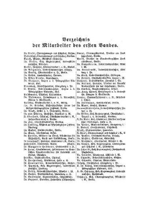 Verzeichnis der Mitarbeiter des ersten Bandes
