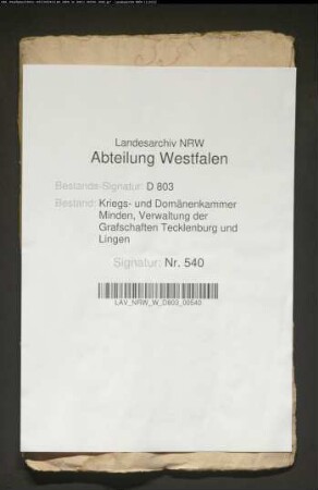 Die von dem Akziseinspektor Drögemeyer für die Akzisehebung zu Ibbenbüren bestellte Kaution