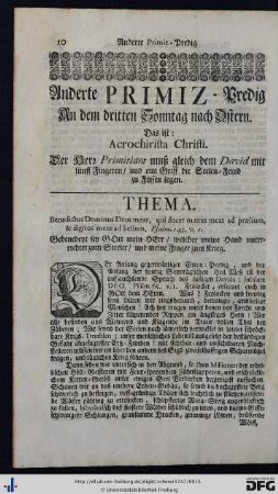 Anderte Primiz-Predig an dem dritten Sonntag nach Ostern.