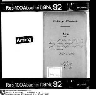 Vorhaben Preußens zur Anlegung einer Fahrpost von Bielefeld über Dissen nach Lingen und Emden