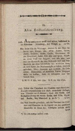 IX. Alte Erdbeschreibung.