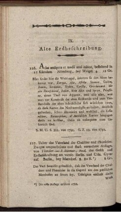 IX. Alte Erdbeschreibung.