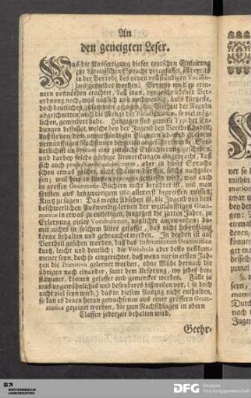 An den geneigten Leser.