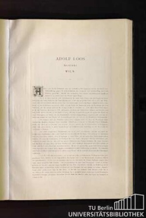 Adolf Loos. Architekt, Wien.