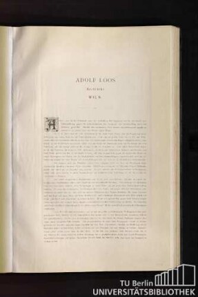 Adolf Loos. Architekt, Wien.
