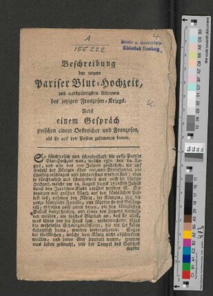 Beschreibung der neuen Pariser Blut-Hochzeit, ...
